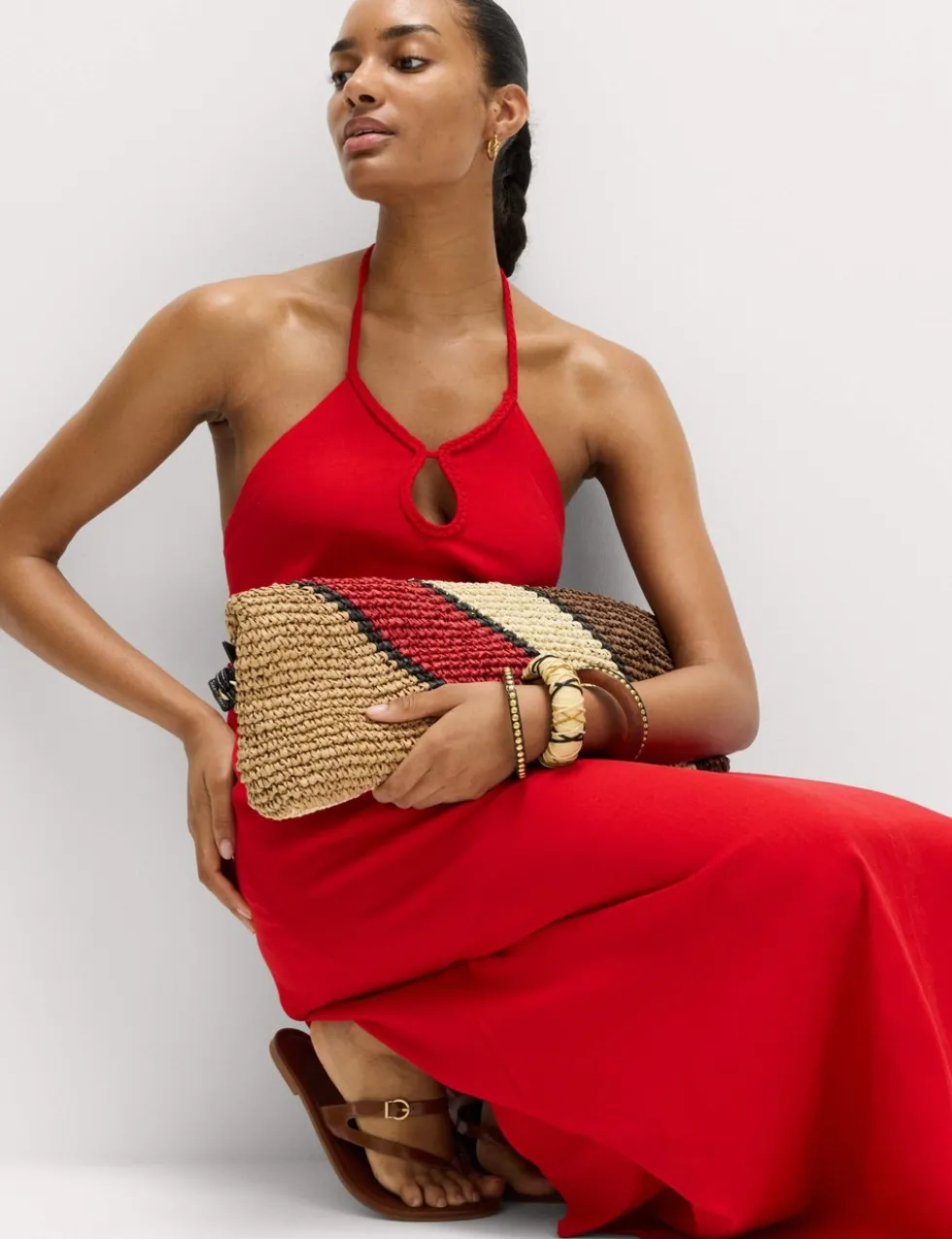 Linen Rich Halter Neck Maxi Dress