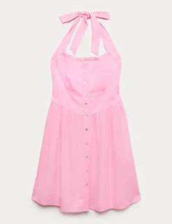 Linen Rich Halter Neck Mini Dress