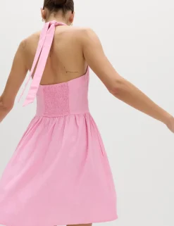 Linen Rich Halter Neck Mini Dress
