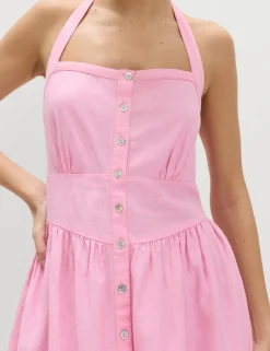Linen Rich Halter Neck Mini Dress