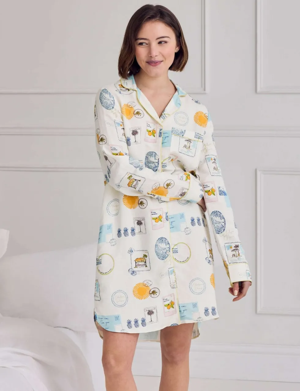 Linen Rich Holiday Print Nightshirt