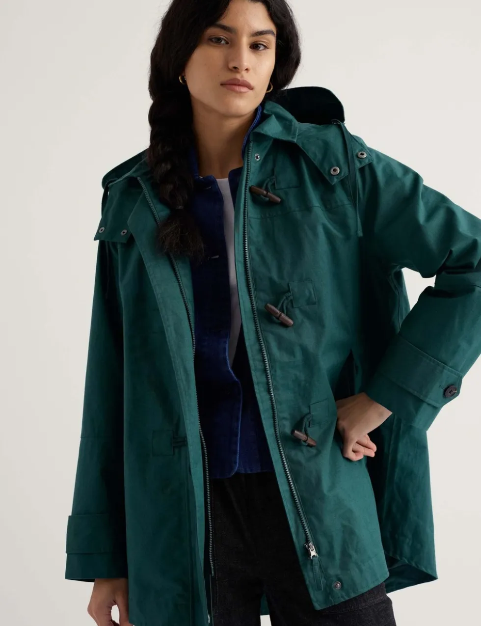 Linen Rich Hooded Duffle Coat