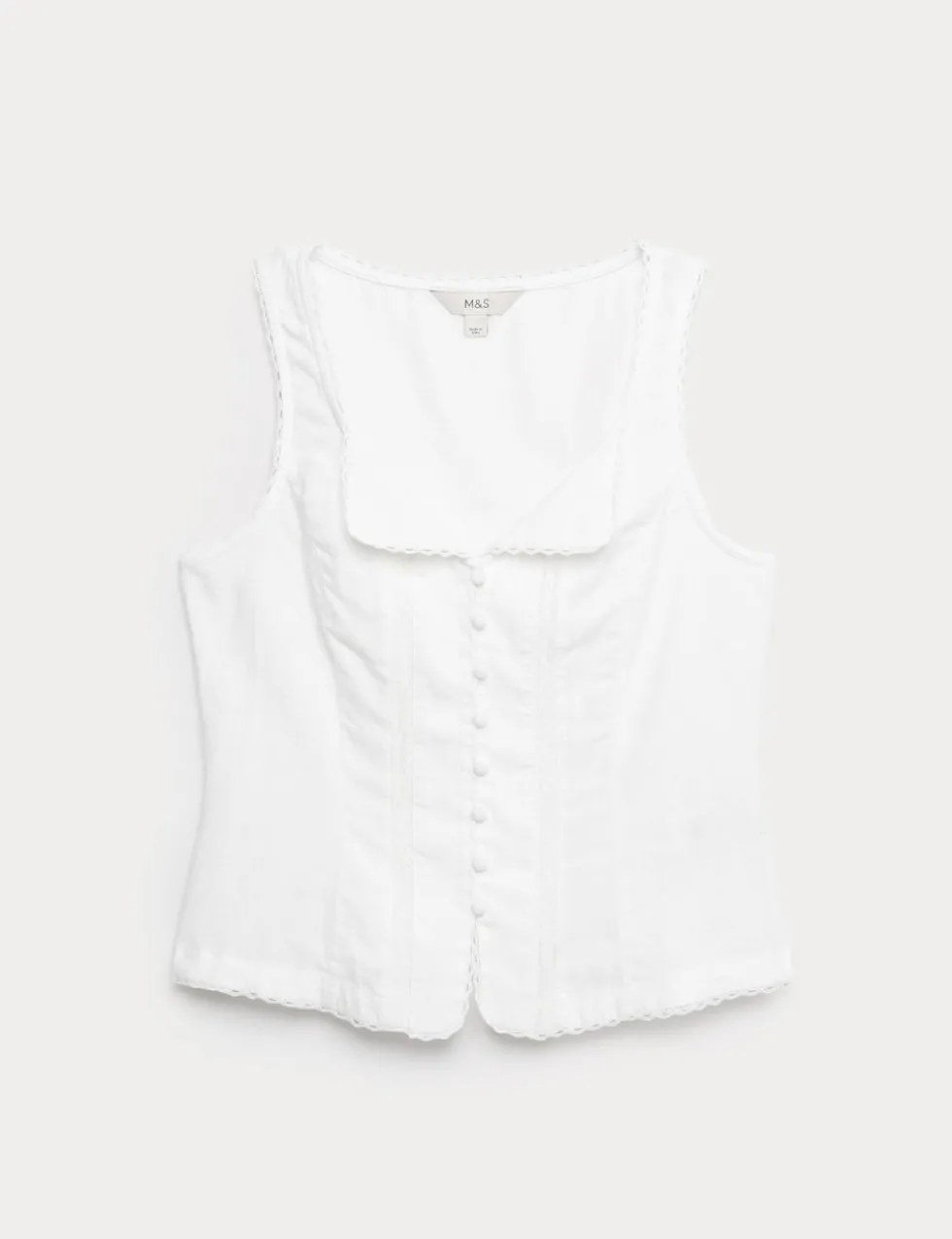 Linen Rich Lace Insert Button Detail Blouse