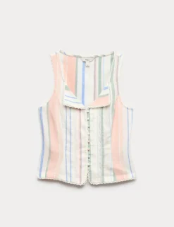 Linen Rich Lace Insert Corset Top