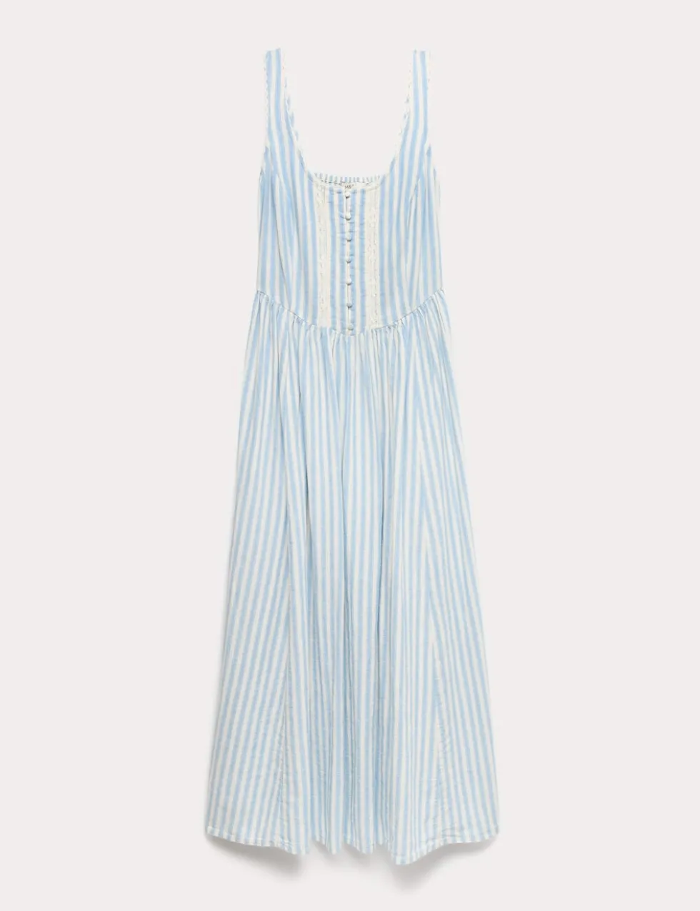 Linen Rich Lace Insert Strappy Midi Shift Dress
