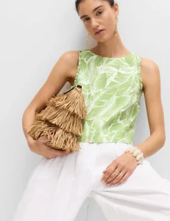 Linen Rich Leaf Print Vest Top