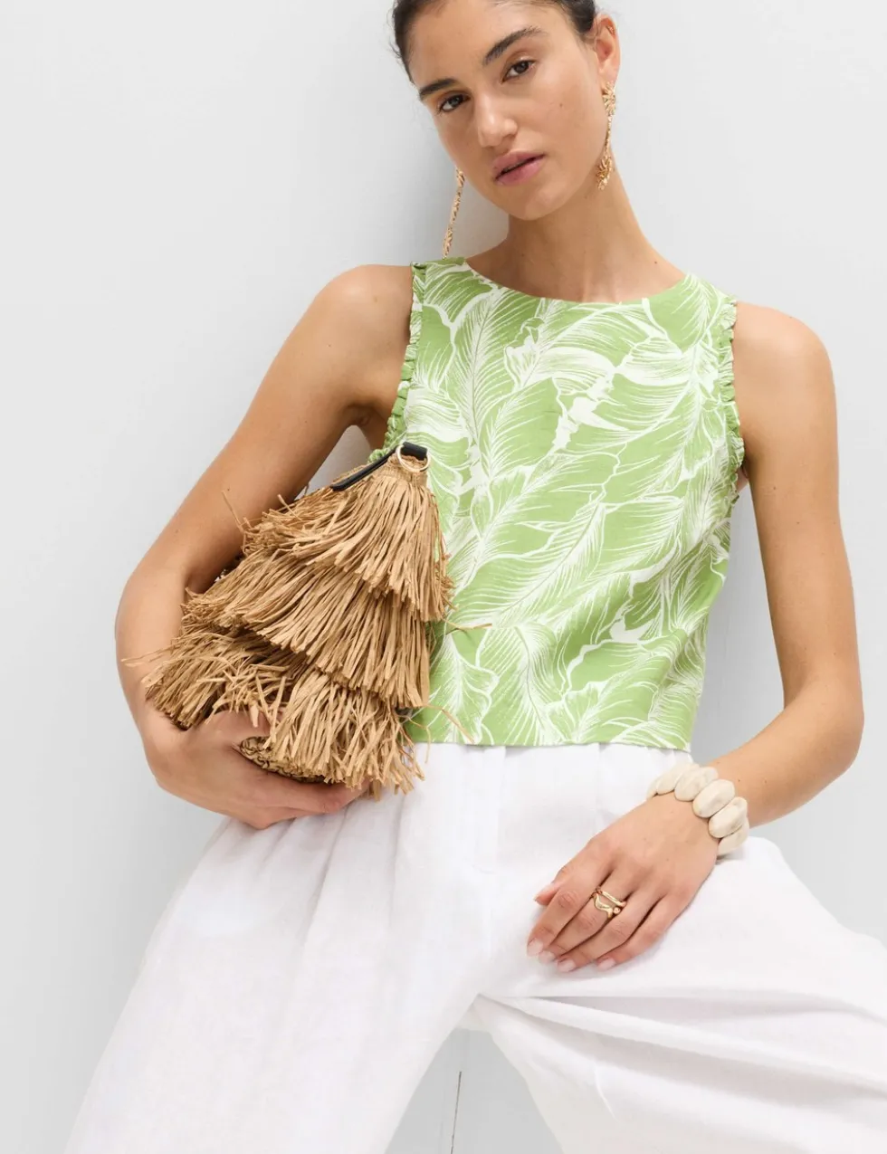 Linen Rich Leaf Print Vest Top