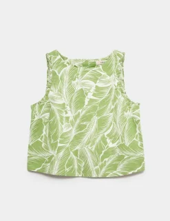Linen Rich Leaf Print Vest Top