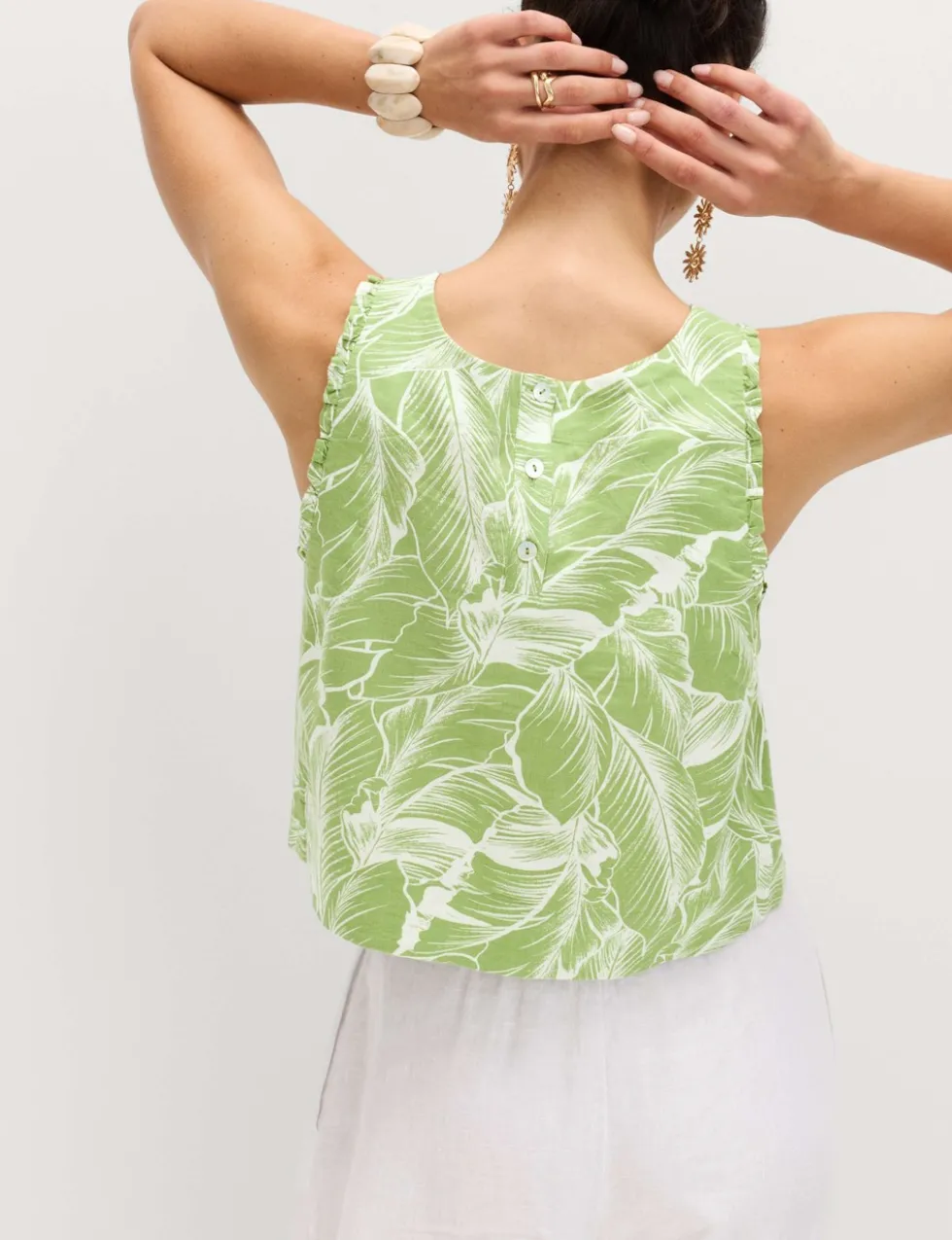 Linen Rich Leaf Print Vest Top
