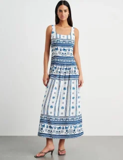 Linen Rich Lovebird Print Maxi Dress