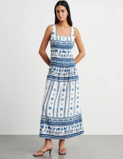 Linen Rich Lovebird Print Maxi Dress