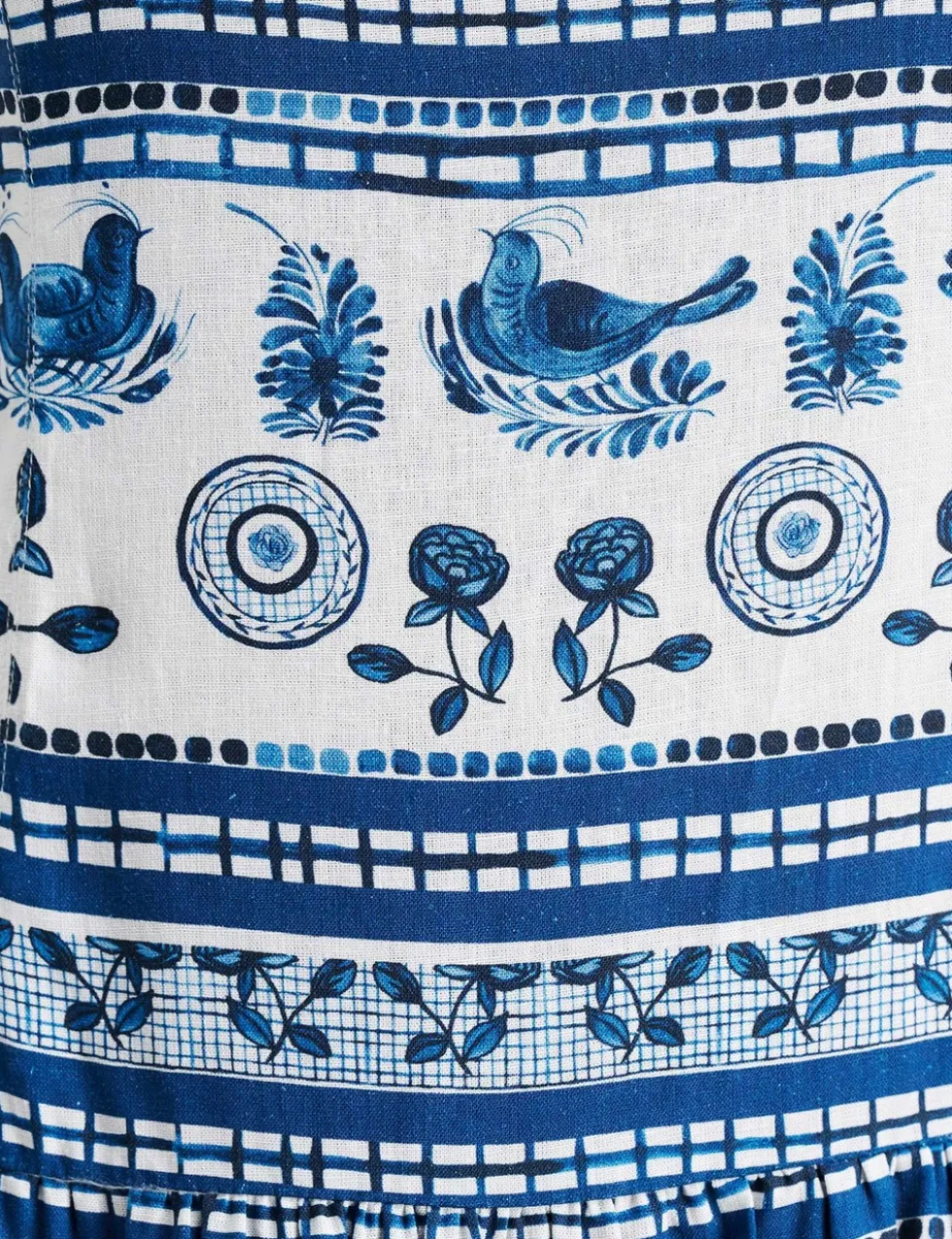 Linen Rich Lovebird Print Maxi Dress
