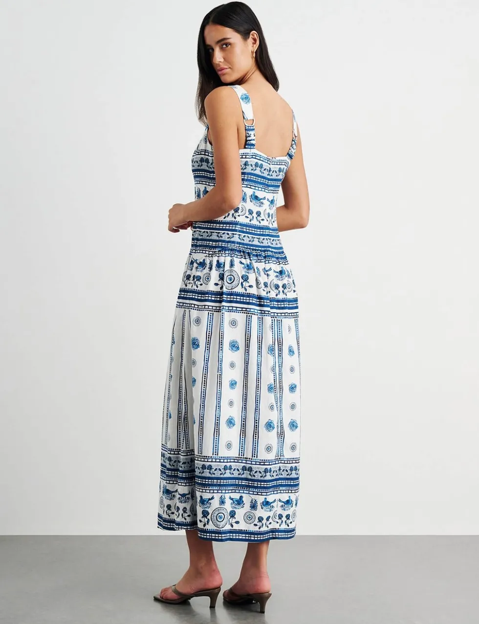 Linen Rich Lovebird Print Maxi Dress