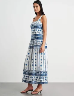 Linen Rich Lovebird Print Maxi Dress