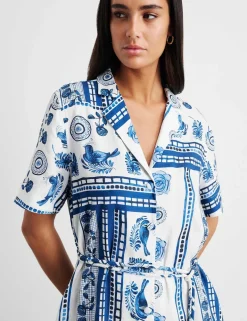 Linen Rich Lovebird Print Mini Shirt Dress