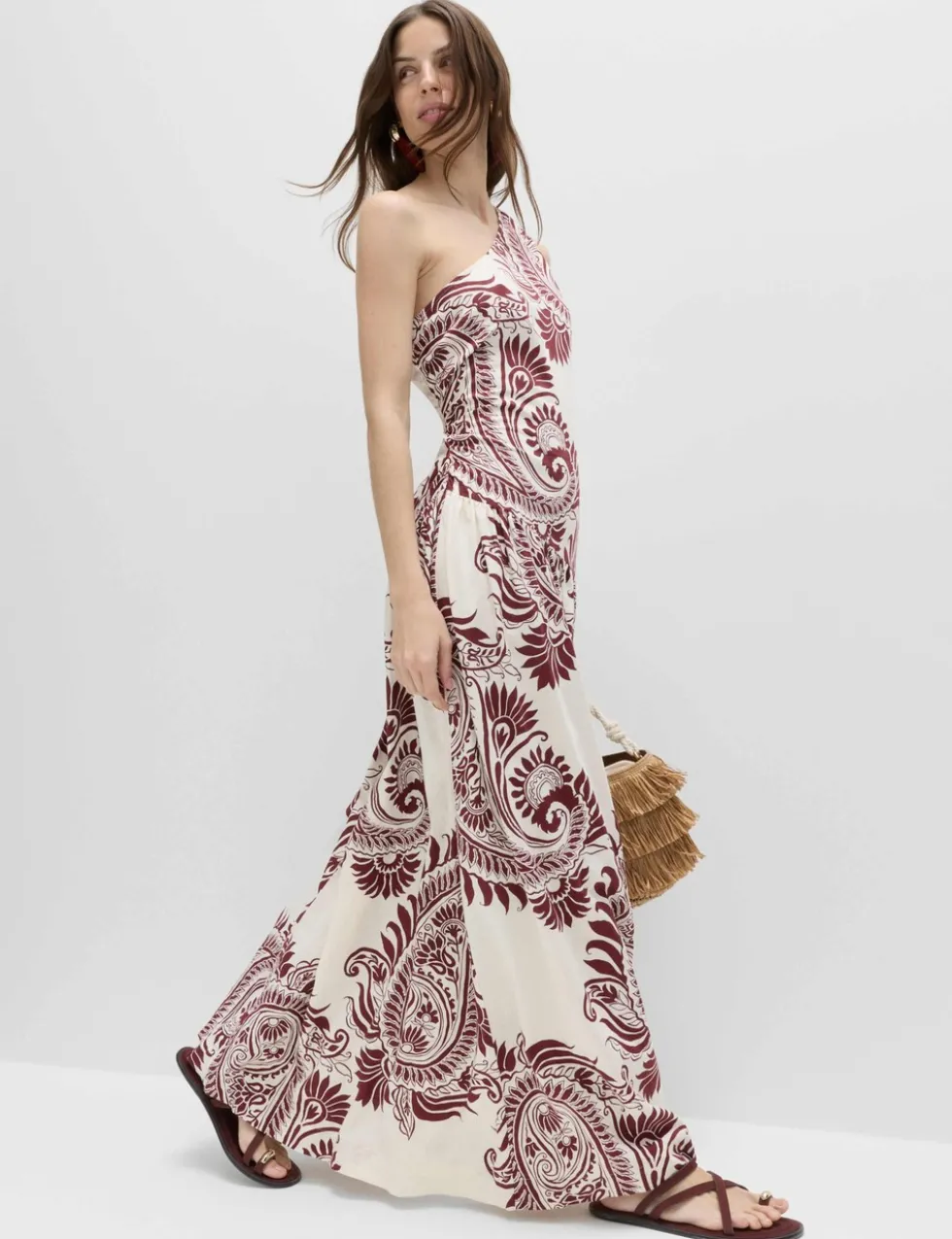 Linen Rich One Shoulder Maxi Shift Dress