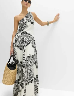 Linen Rich One Shoulder Maxi Shift Dress