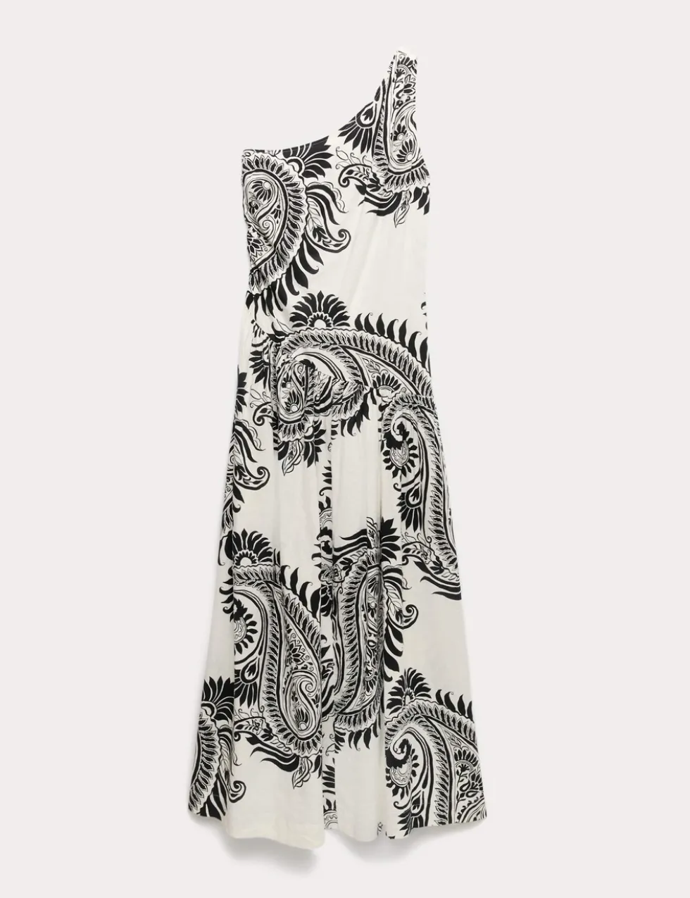 Linen Rich One Shoulder Maxi Shift Dress