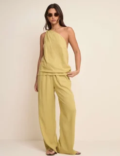 Linen Rich One Shoulder Twisted Top