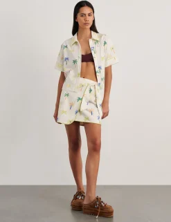 Linen Rich Palm Print Collared Shirt