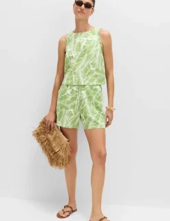 Linen Rich Palm Print Shorts