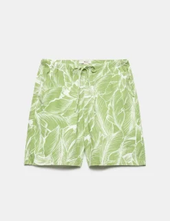 Linen Rich Palm Print Shorts
