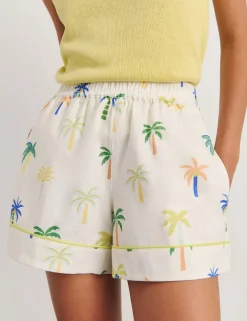 Linen Rich Palm Print Shorts