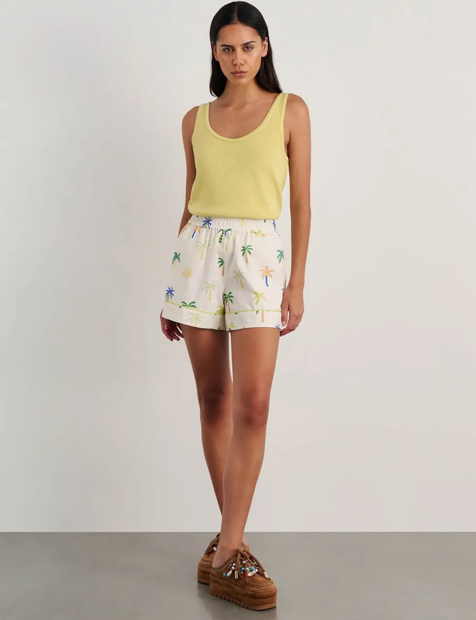 Linen Rich Palm Print Shorts