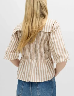 Linen Rich Patterned Shirred Blouse