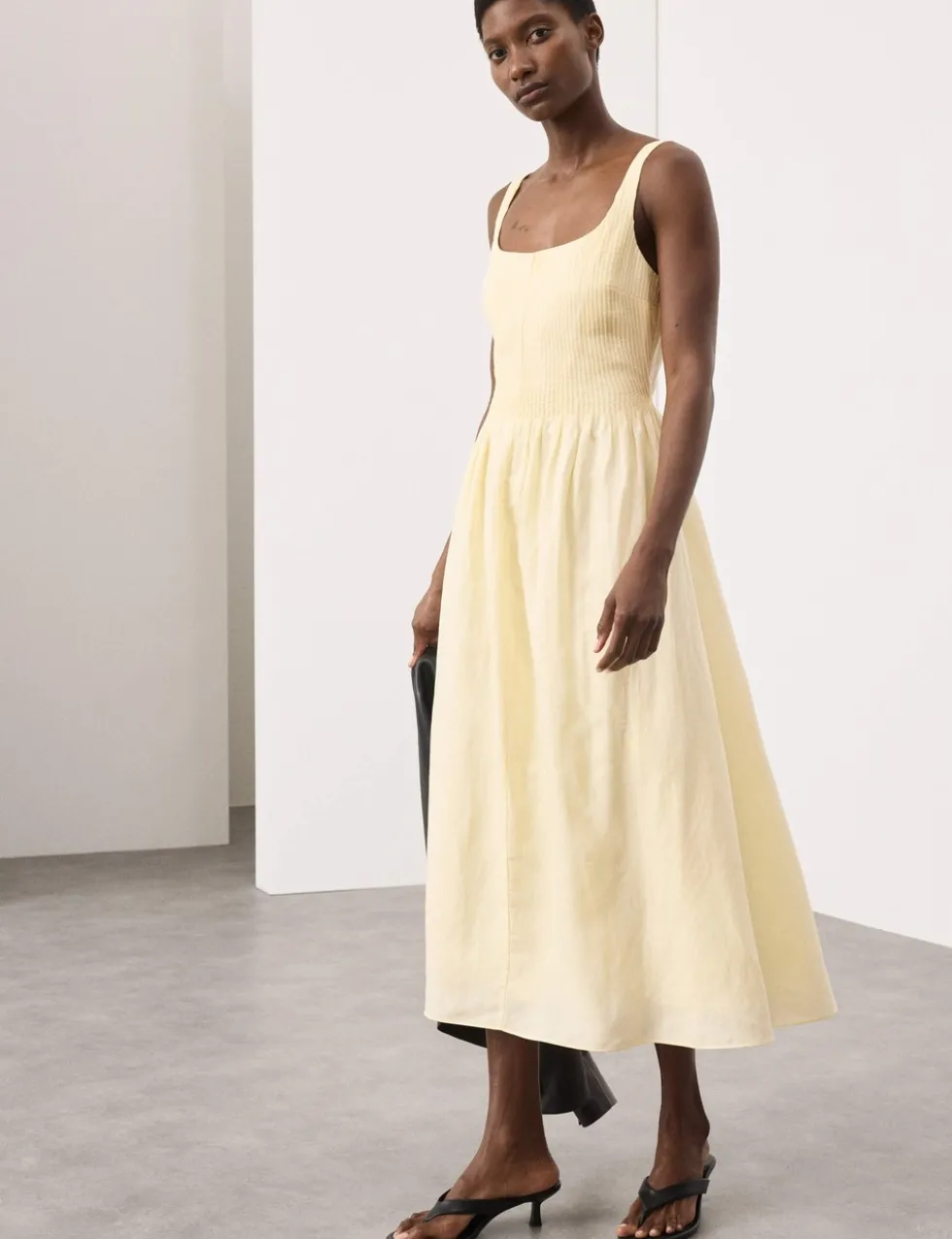 Linen Rich Pintuck Midaxi Skater Dress