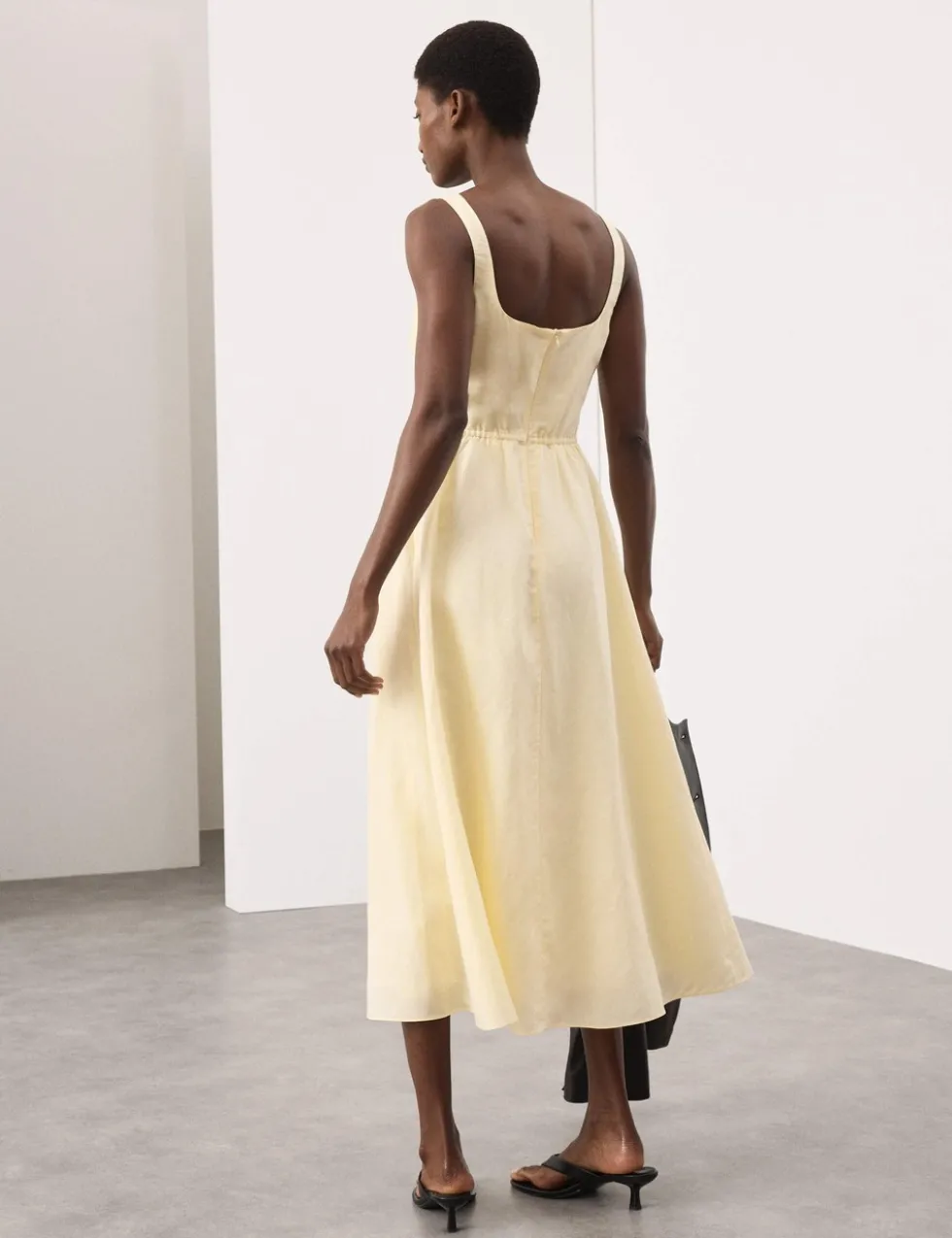 Linen Rich Pintuck Midaxi Skater Dress