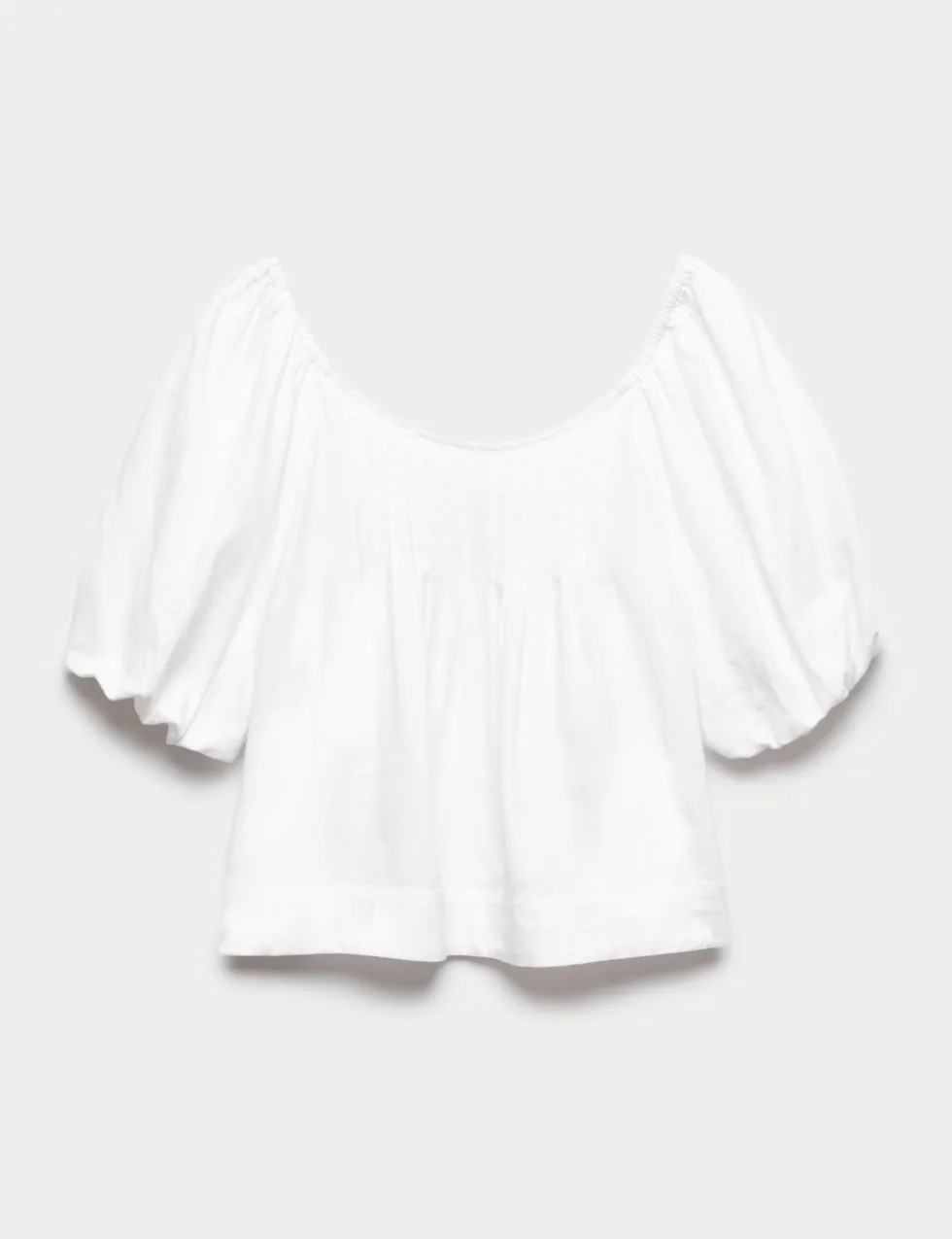 Linen Rich Pleated Puff Sleeve Top
