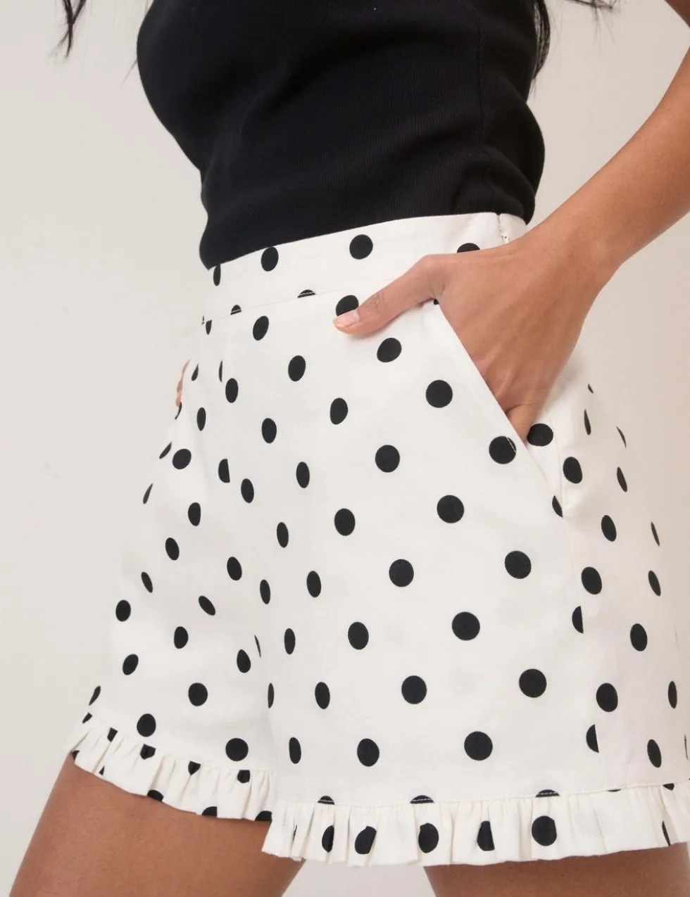 Linen Rich Polka Dot High Waisted Shorts