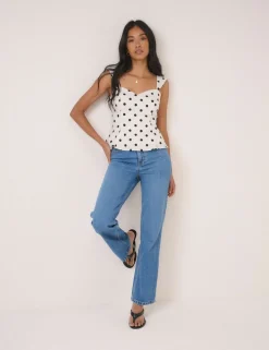 Linen Rich Polka Dot Shirred Top