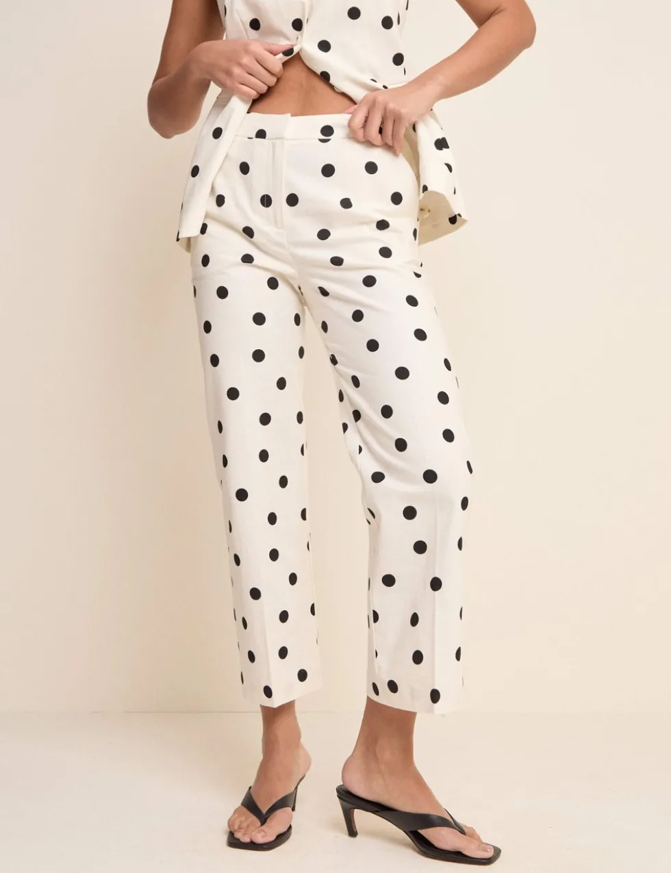 Linen Rich Polka Dot Slim Fit Trousers