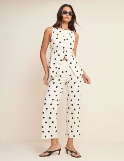 Linen Rich Polka Dot Slim Fit Trousers