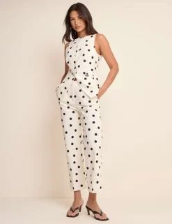 Linen Rich Polka Dot Slim Fit Trousers