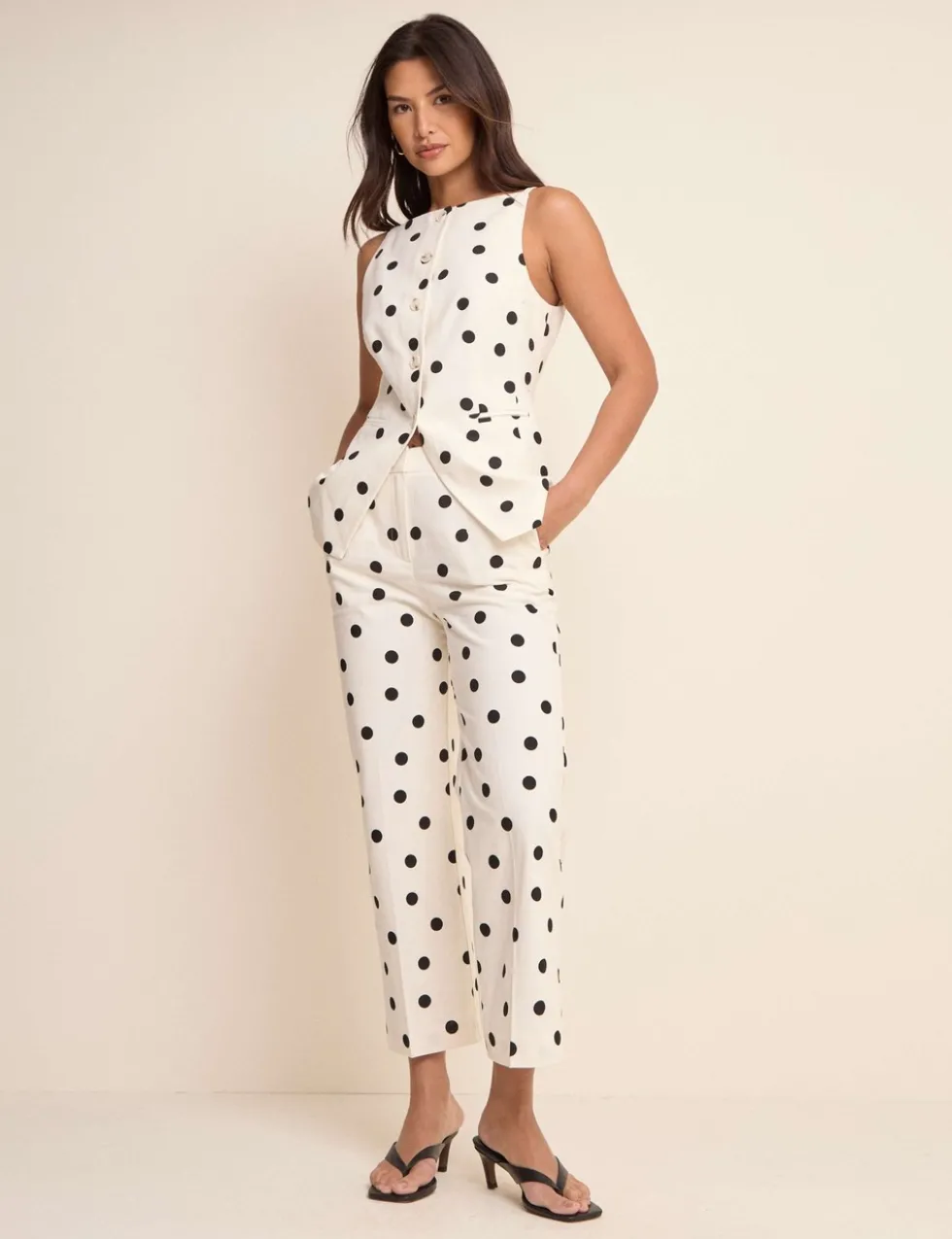 Linen Rich Polka Dot Slim Fit Trousers