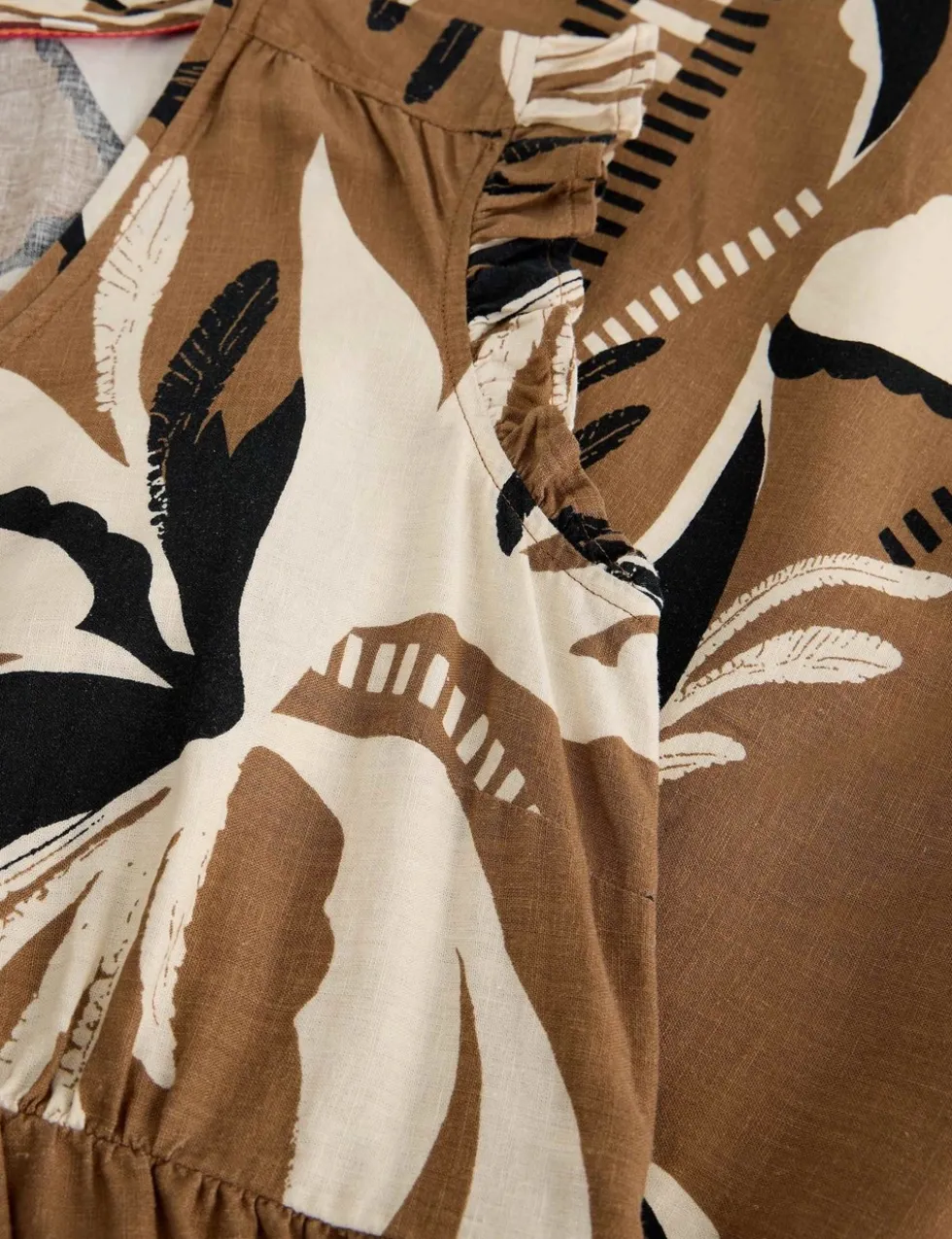 Linen Rich Printed Maxi Waisted Dress