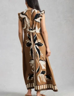 Linen Rich Printed Maxi Waisted Dress