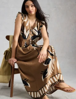 Linen Rich Printed Maxi Waisted Dress