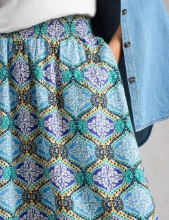 Linen Rich Printed Midi A-Line Skirt