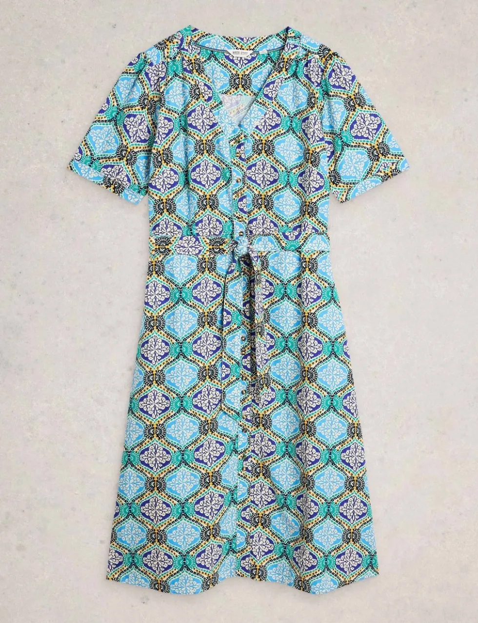 Linen Rich Printed Midi Tea Dress
