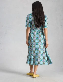Linen Rich Printed Midi Tea Dress