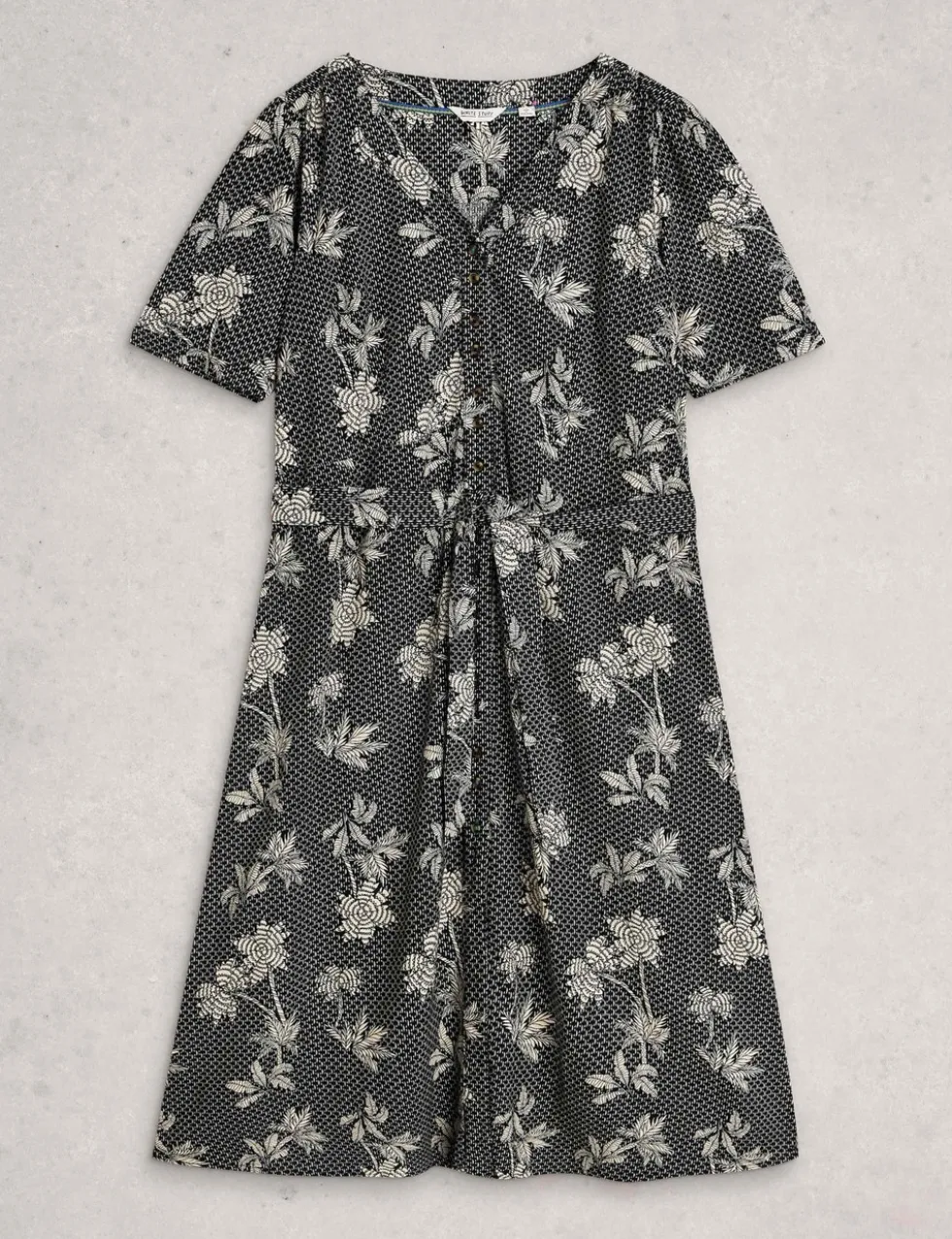 Linen Rich Printed Midi Tea Dress