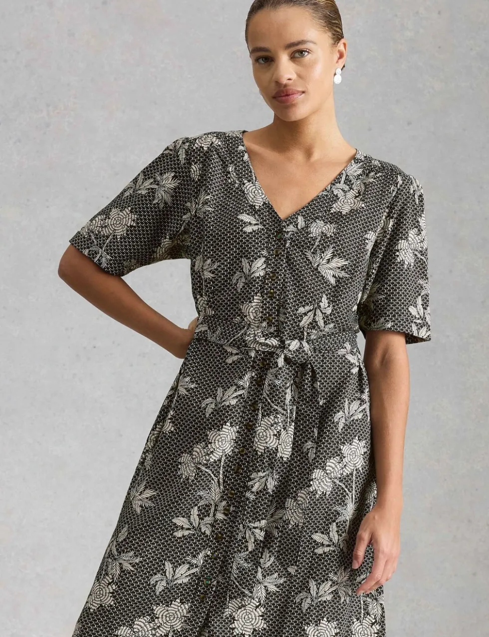 Linen Rich Printed Midi Tea Dress