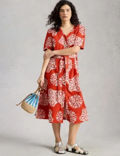 Linen Rich Printed Midi Tea Dress