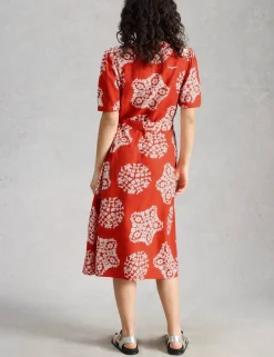 Linen Rich Printed Midi Tea Dress