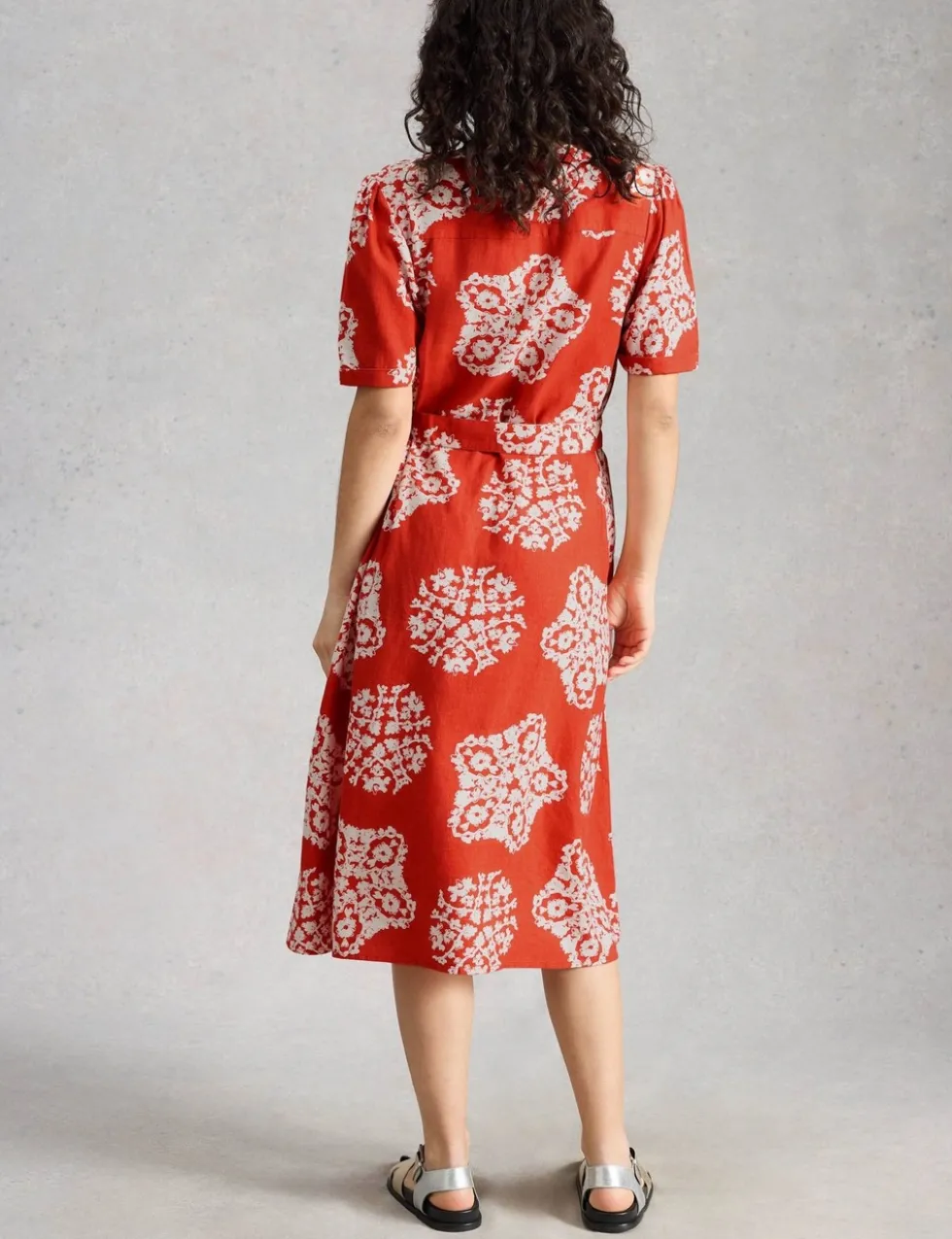 Linen Rich Printed Midi Tea Dress