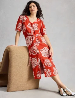Linen Rich Printed Midi Tea Dress